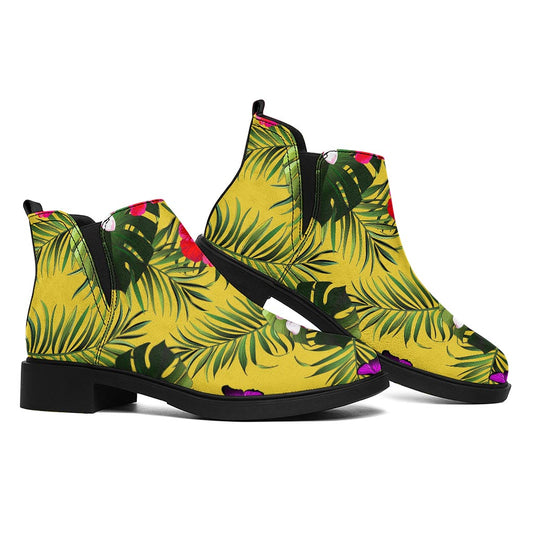 Tropical Exotic Hawaiian Pattern Print Flat Ankle Boots