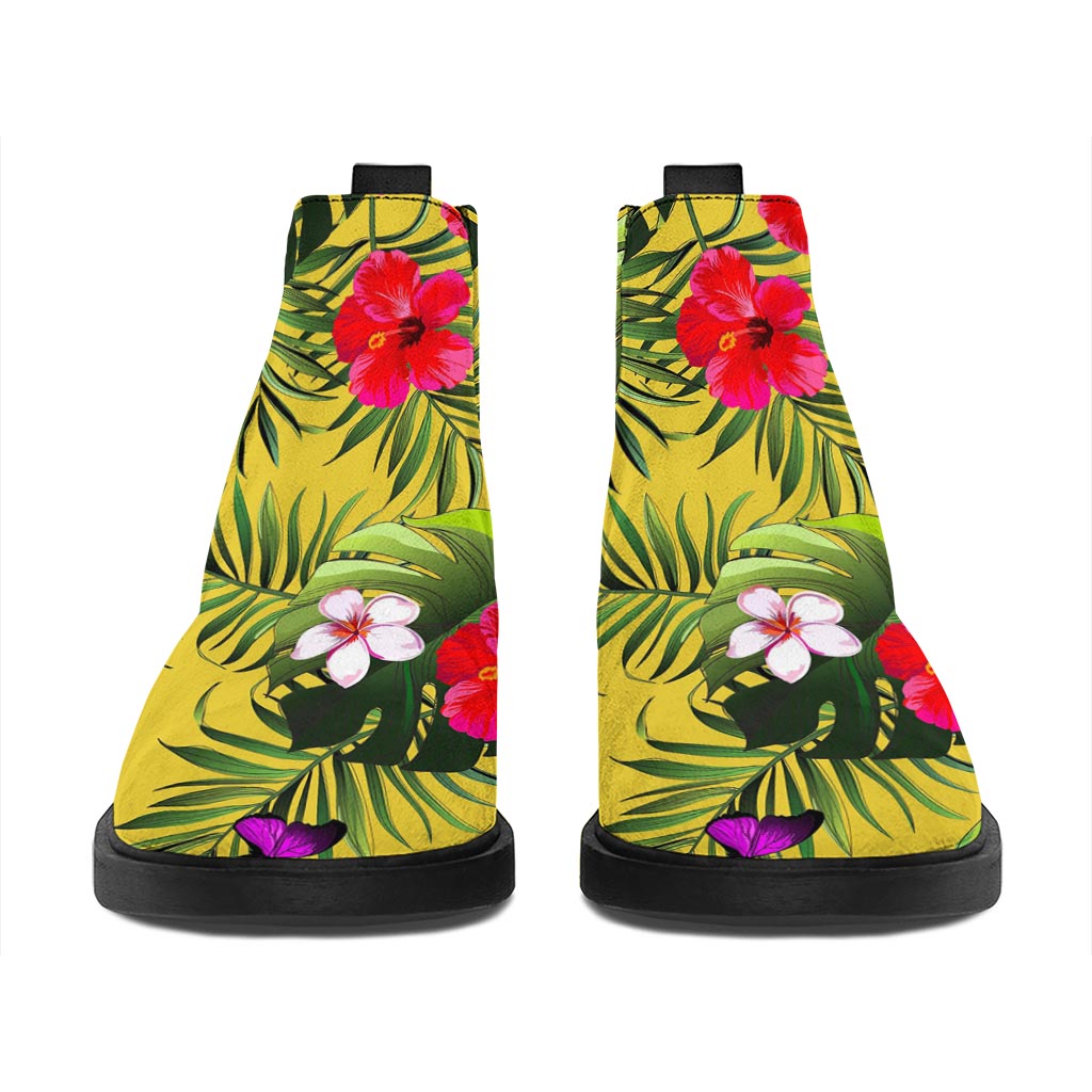Tropical Exotic Hawaiian Pattern Print Flat Ankle Boots