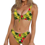 Tropical Exotic Hawaiian Pattern Print Front Bow Tie Bikini