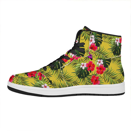Tropical Exotic Hawaiian Pattern Print High Top Leather Sneakers