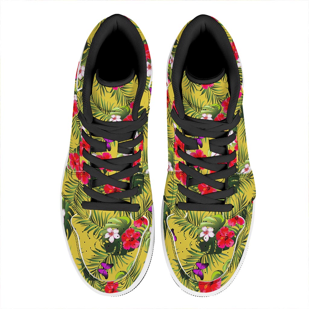 Tropical Exotic Hawaiian Pattern Print High Top Leather Sneakers