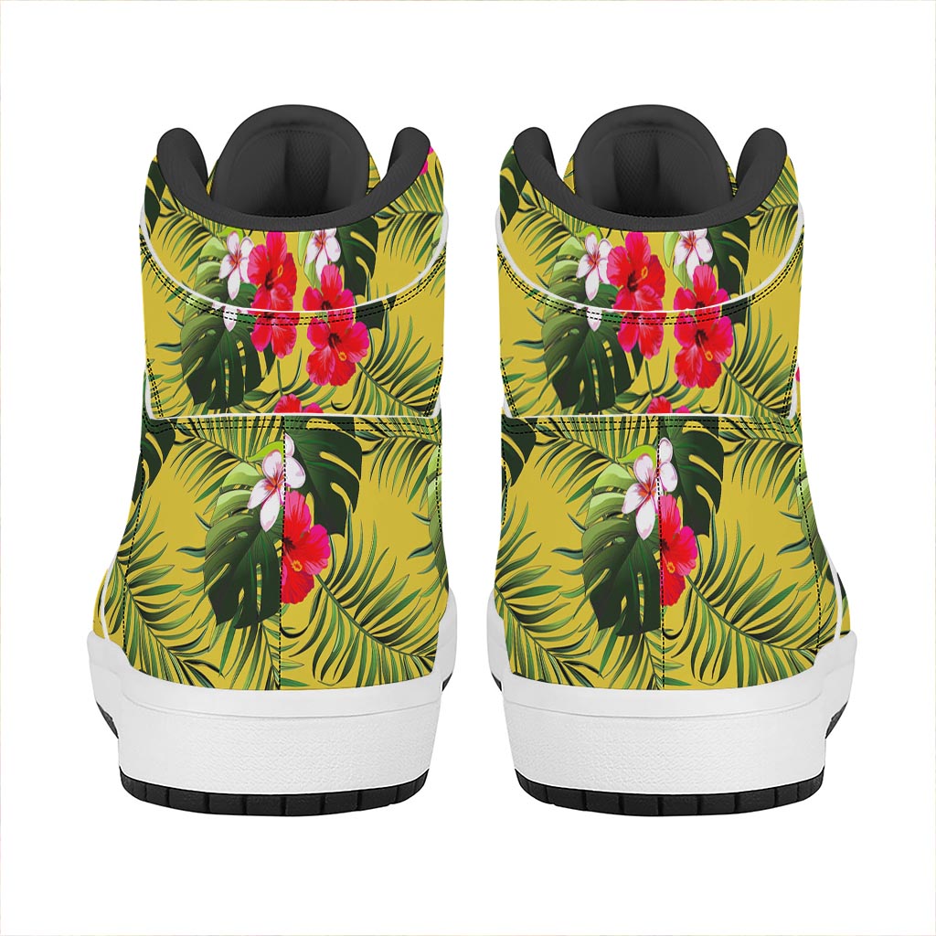 Tropical Exotic Hawaiian Pattern Print High Top Leather Sneakers