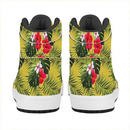 Tropical Exotic Hawaiian Pattern Print High Top Leather Sneakers