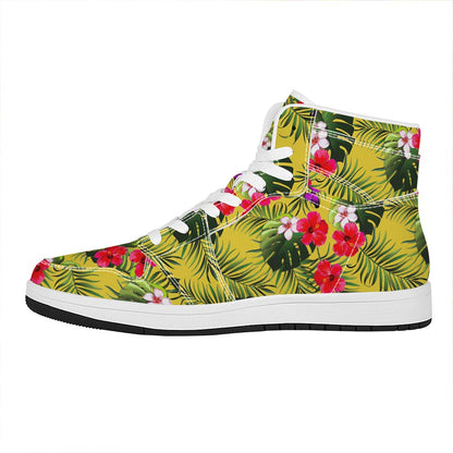 Tropical Exotic Hawaiian Pattern Print High Top Leather Sneakers