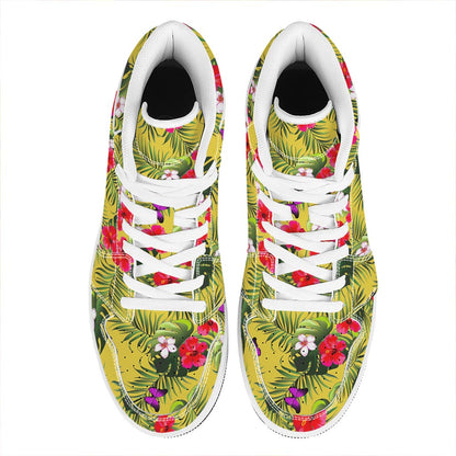 Tropical Exotic Hawaiian Pattern Print High Top Leather Sneakers