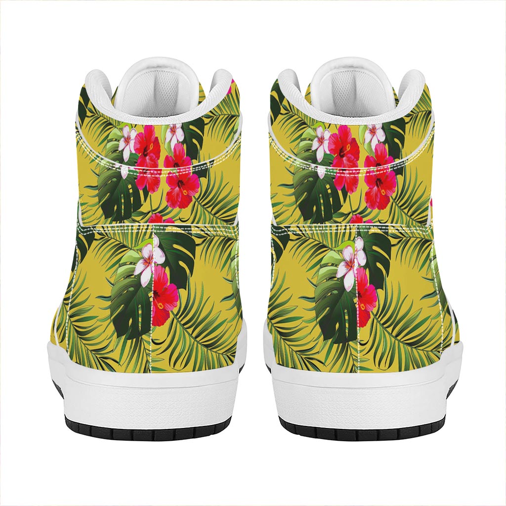 Tropical Exotic Hawaiian Pattern Print High Top Leather Sneakers