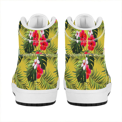 Tropical Exotic Hawaiian Pattern Print High Top Leather Sneakers