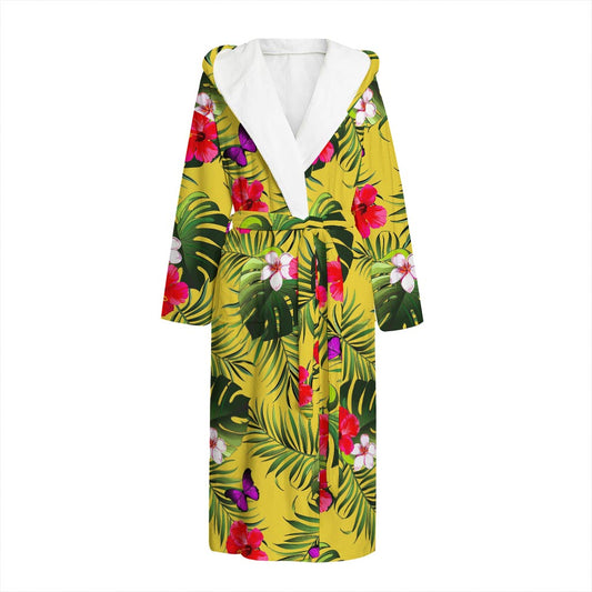 Tropical Exotic Hawaiian Pattern Print Hooded Bathrobe