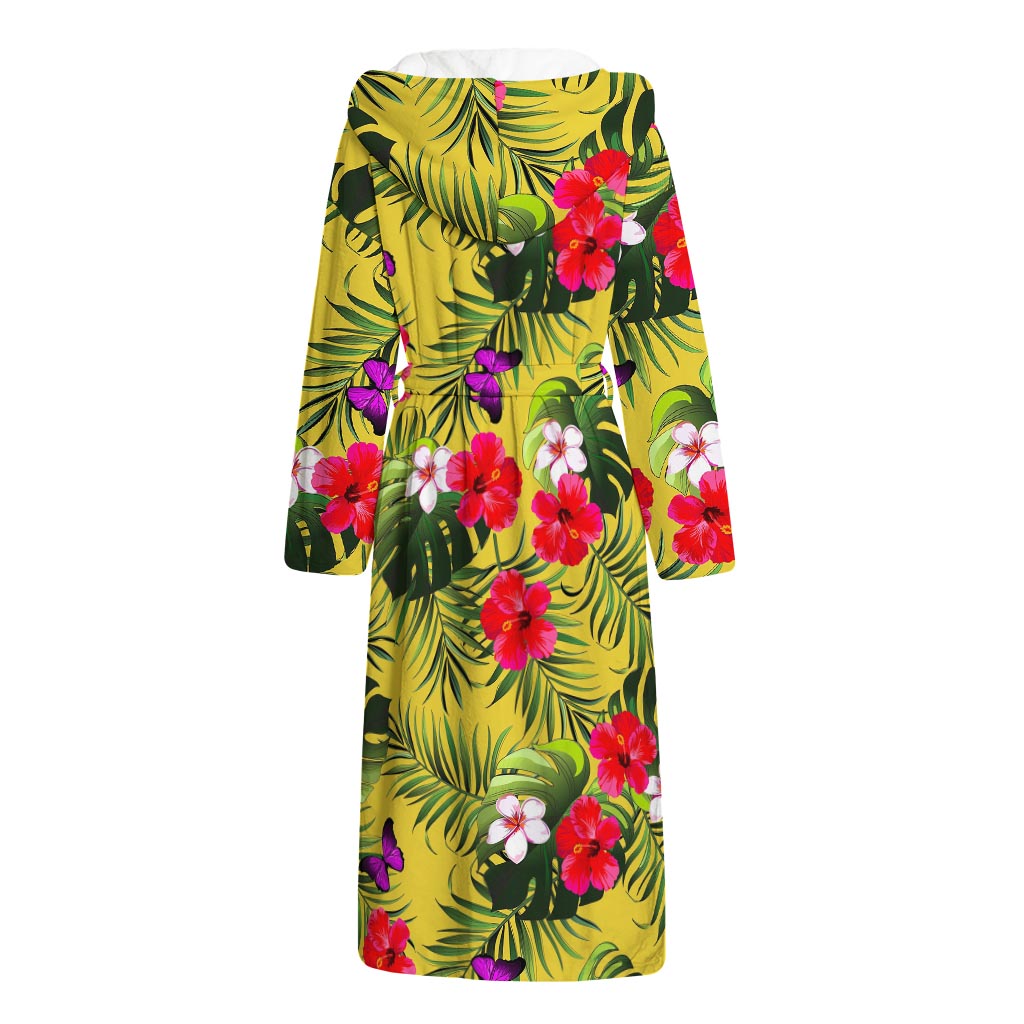Tropical Exotic Hawaiian Pattern Print Hooded Bathrobe