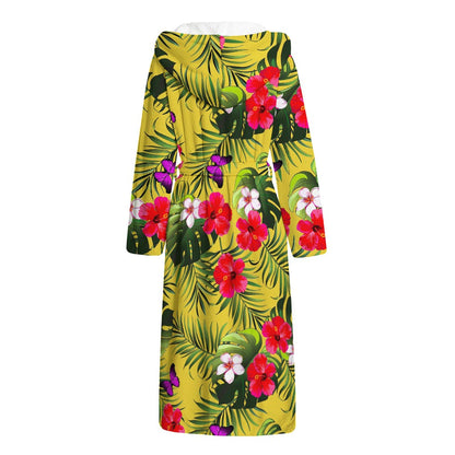 Tropical Exotic Hawaiian Pattern Print Hooded Bathrobe
