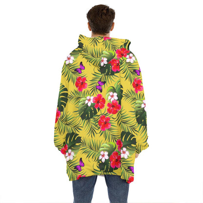 Tropical Exotic Hawaiian Pattern Print Hoodie Blanket