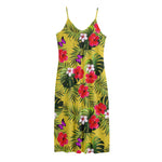 Tropical Exotic Hawaiian Pattern Print Jersey Midi Cami Dress