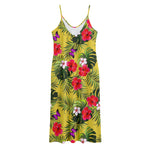 Tropical Exotic Hawaiian Pattern Print Jersey Midi Cami Dress
