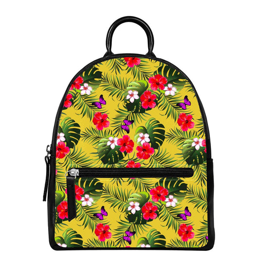Tropical Exotic Hawaiian Pattern Print Leather Backpack