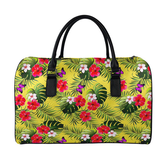 Tropical Exotic Hawaiian Pattern Print Leather Duffle Bag