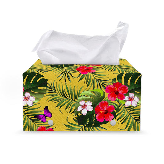 Tropical Exotic Hawaiian Pattern Print Leather Tissue Box Cover