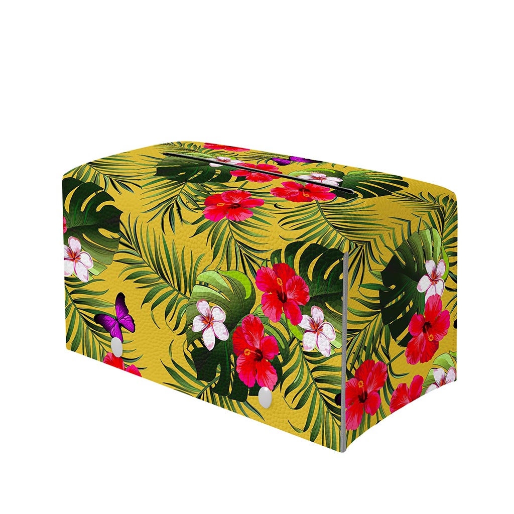 Tropical Exotic Hawaiian Pattern Print Leather Tissue Box Cover