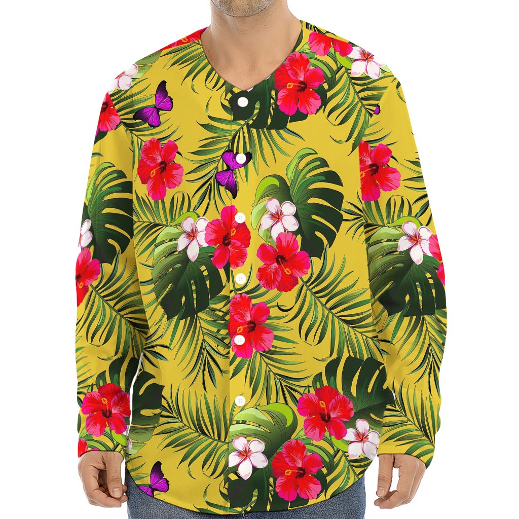 Tropical Exotic Hawaiian Pattern Print Long Sleeve Baseball Jersey