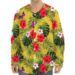 Tropical Exotic Hawaiian Pattern Print Long Sleeve Baseball Jersey