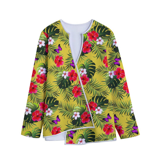 Tropical Exotic Hawaiian Pattern Print Long Sleeve Short Coat