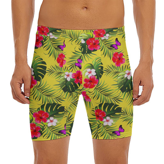 Tropical Exotic Hawaiian Pattern Print Men's Long Boxer Briefs