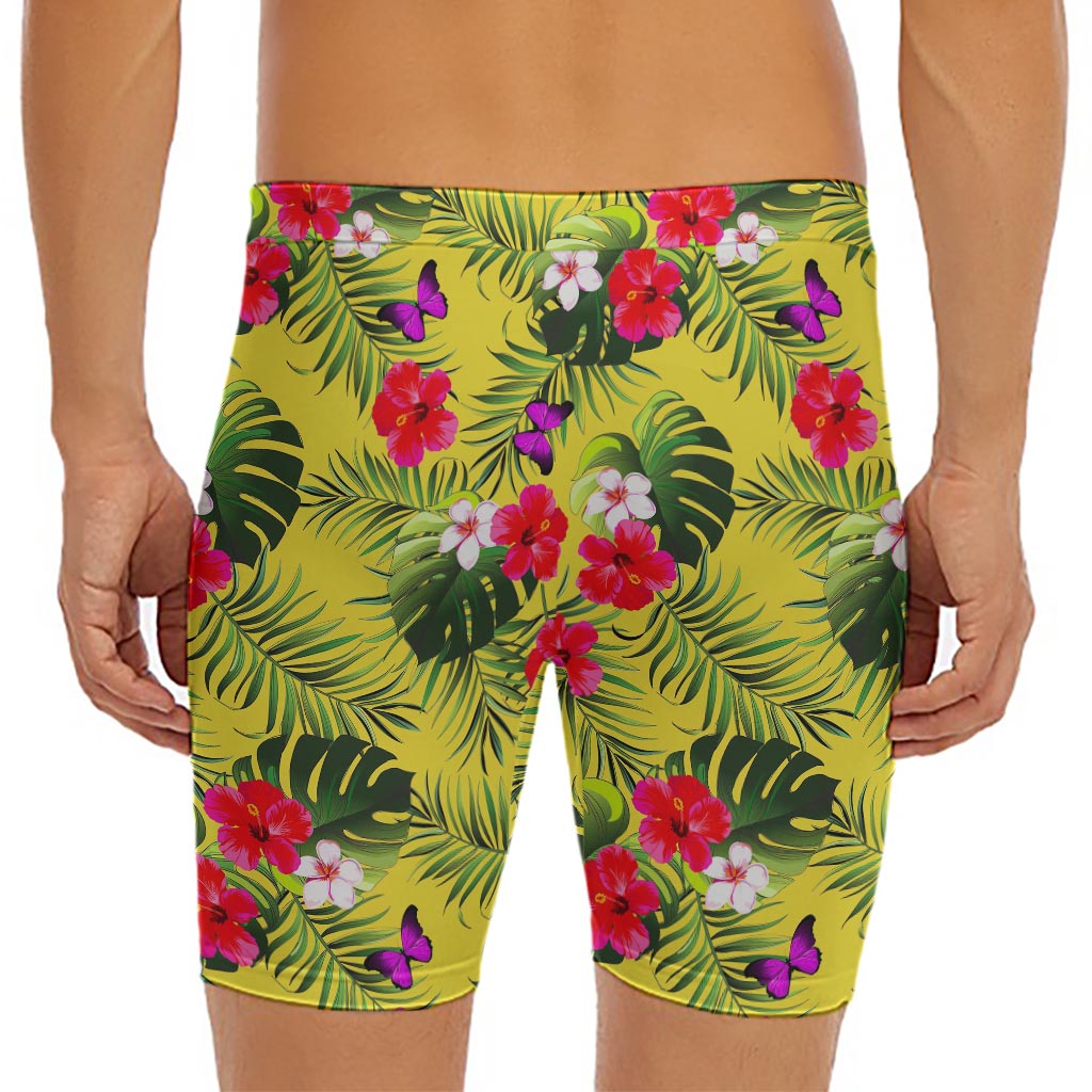 Tropical Exotic Hawaiian Pattern Print Men's Long Boxer Briefs