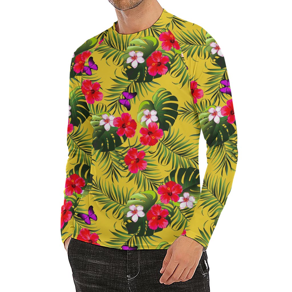 Tropical Exotic Hawaiian Pattern Print Men's Long Sleeve Rash Guard