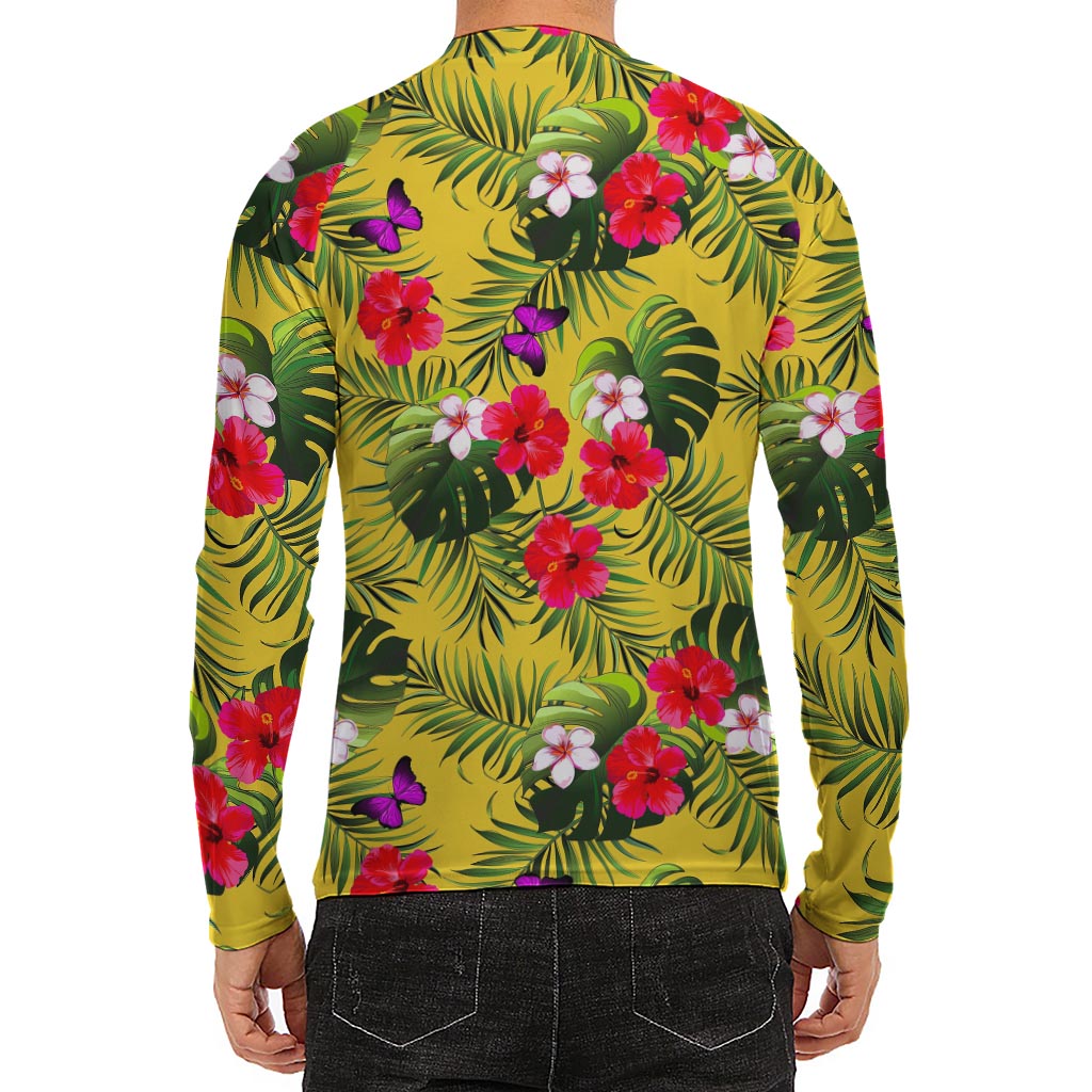Tropical Exotic Hawaiian Pattern Print Men's Long Sleeve Rash Guard