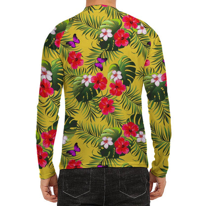 Tropical Exotic Hawaiian Pattern Print Men's Long Sleeve Rash Guard