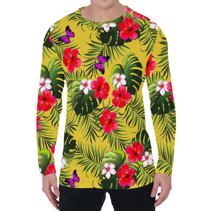 Tropical Exotic Hawaiian Pattern Print Men's Long Sleeve T-Shirt