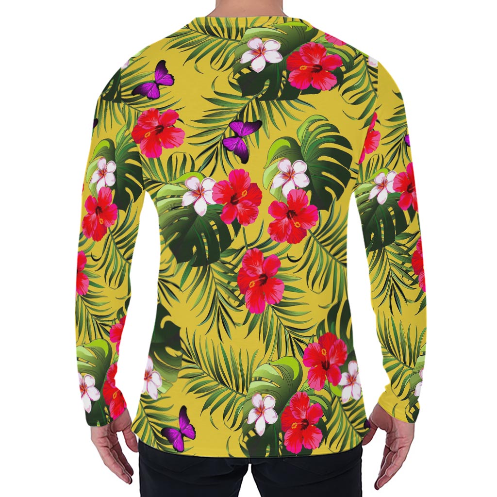Tropical Exotic Hawaiian Pattern Print Men's Long Sleeve T-Shirt