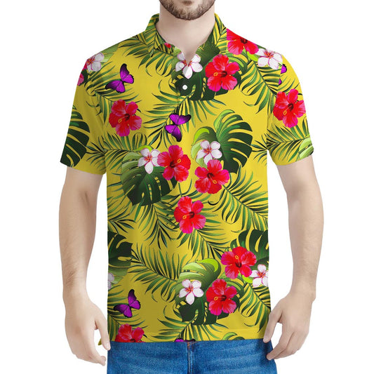 Tropical Exotic Hawaiian Pattern Print Men's Polo Shirt