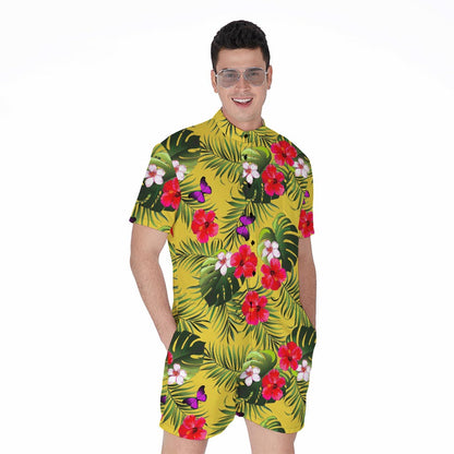 Tropical Exotic Hawaiian Pattern Print Men's Rompers