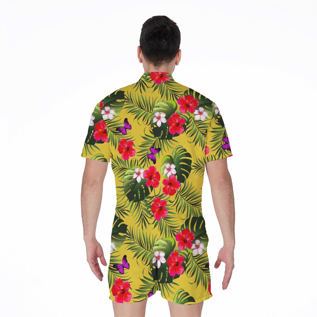 Tropical Exotic Hawaiian Pattern Print Men's Rompers
