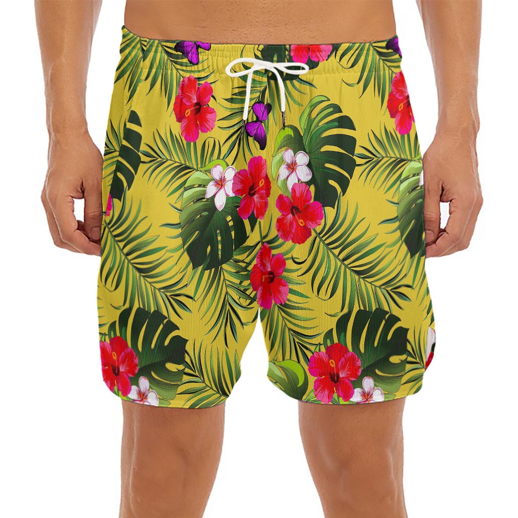 Tropical Exotic Hawaiian Pattern Print Men's Split Running Shorts