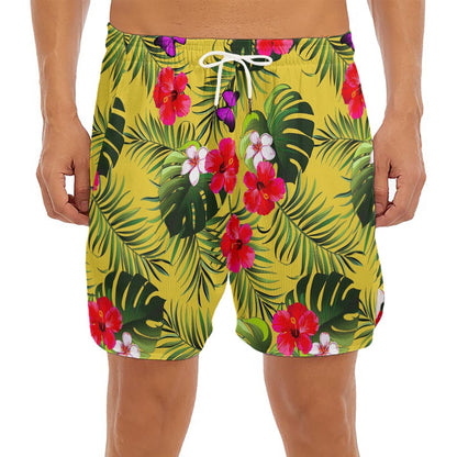Tropical Exotic Hawaiian Pattern Print Men's Split Running Shorts