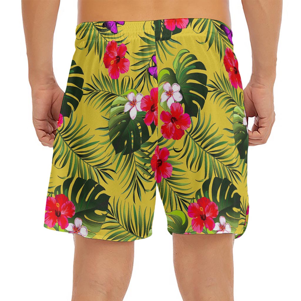 Tropical Exotic Hawaiian Pattern Print Men's Split Running Shorts