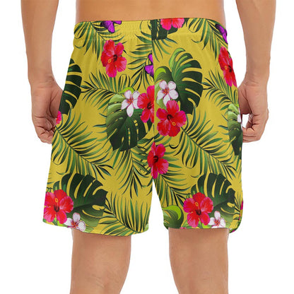 Tropical Exotic Hawaiian Pattern Print Men's Split Running Shorts