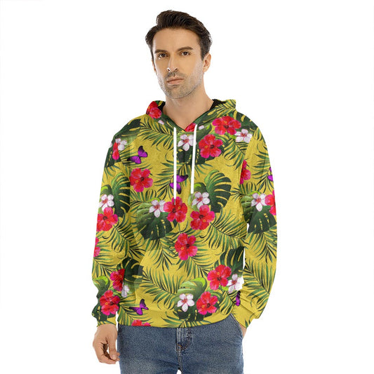 Tropical Exotic Hawaiian Pattern Print Men's Velvet Pullover Hoodie