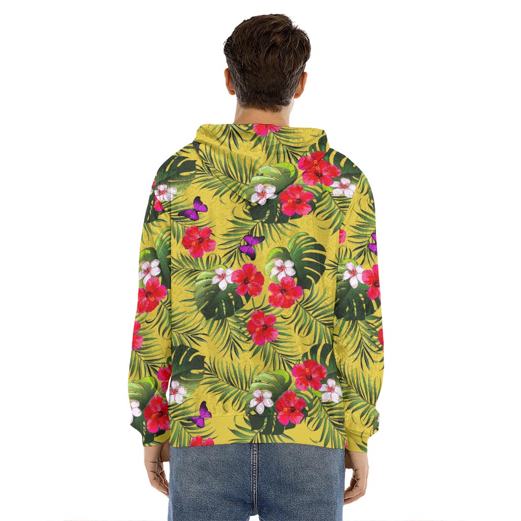 Tropical Exotic Hawaiian Pattern Print Men's Velvet Pullover Hoodie