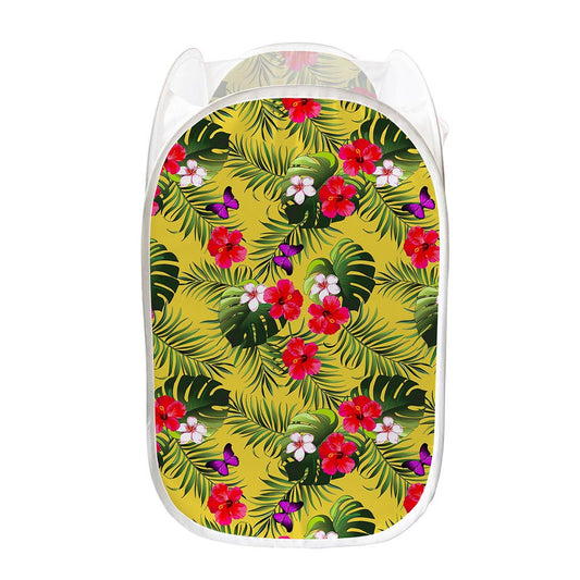 Tropical Exotic Hawaiian Pattern Print Mesh Laundry Hamper