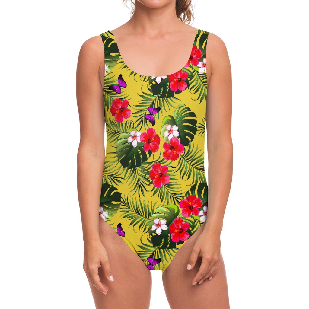 Tropical Exotic Hawaiian Pattern Print One Piece Swimsuit
