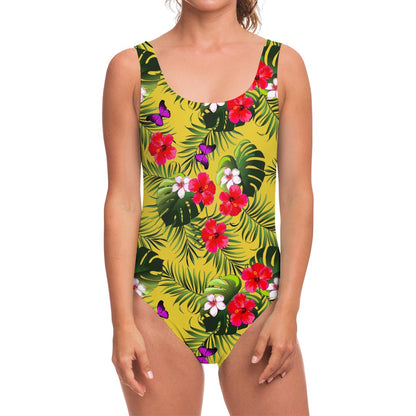 Tropical Exotic Hawaiian Pattern Print One Piece Swimsuit