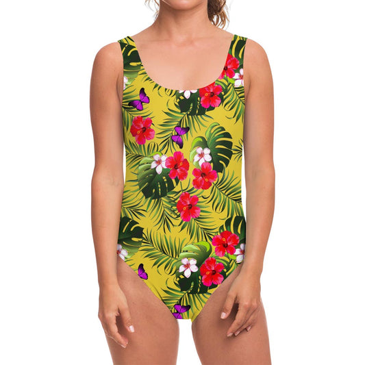 Tropical Exotic Hawaiian Pattern Print One Piece Swimsuit