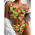 Tropical Exotic Hawaiian Pattern Print One Shoulder Bikini Set