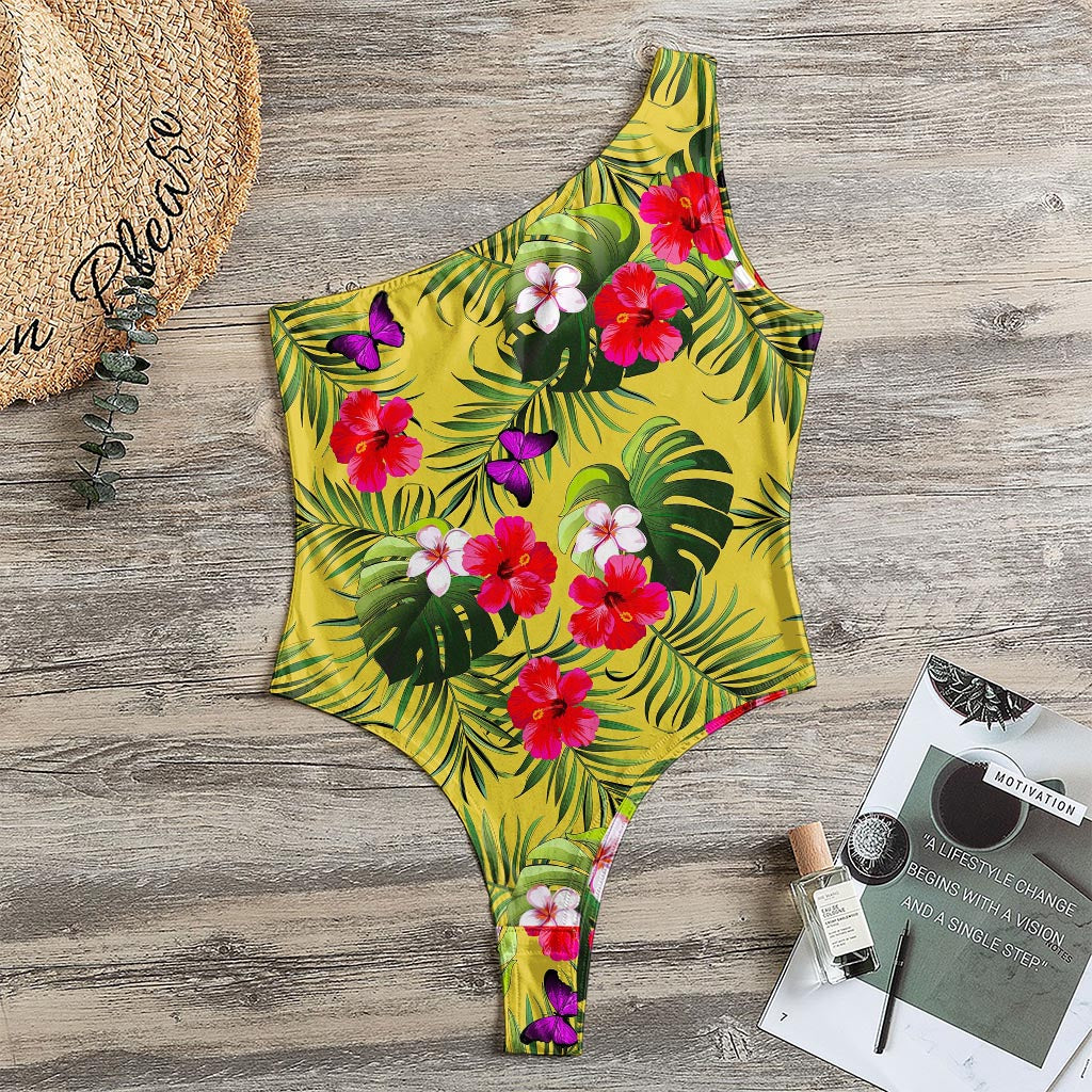 Tropical Exotic Hawaiian Pattern Print One Shoulder Bodysuit