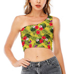 Tropical Exotic Hawaiian Pattern Print One Shoulder Crop Top
