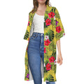 Tropical Exotic Hawaiian Pattern Print Open Front Beach Cover Up
