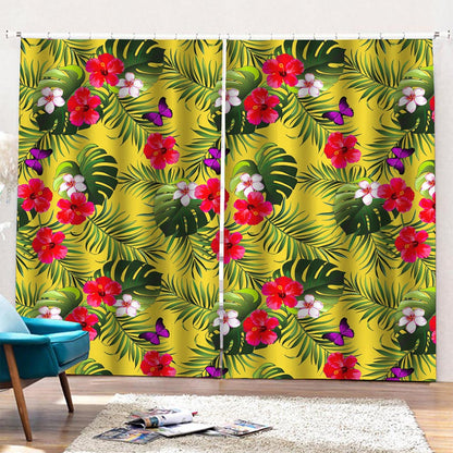 Tropical Exotic Hawaiian Pattern Print Pencil Pleat Curtains