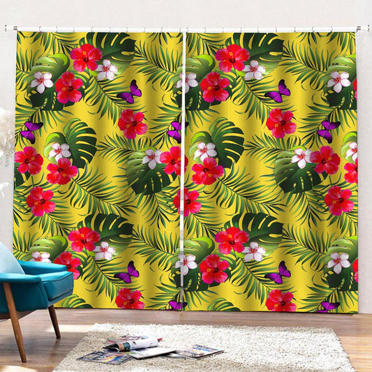Tropical Exotic Hawaiian Pattern Print Pencil Pleat Curtains
